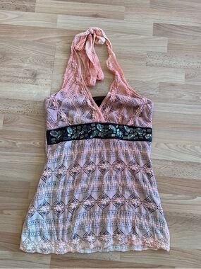 Vanity 90s Vintage Rave Pink Lace Halter Tank Top Small Y2K